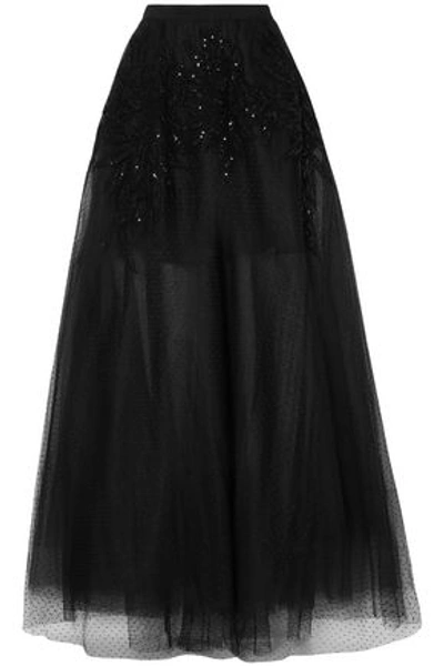 Elie Saab Woman Embellished Point D'esprit Maxi Skirt Black