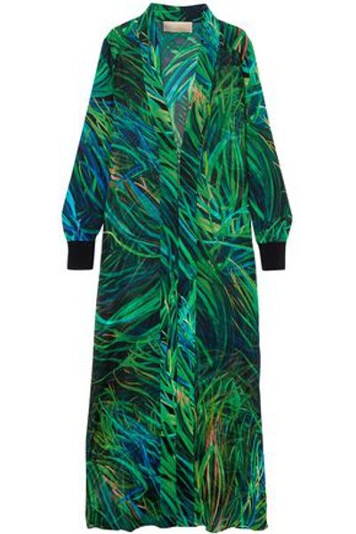 Elie Saab Woman Printed Silk-blend Georgette Jacket Green