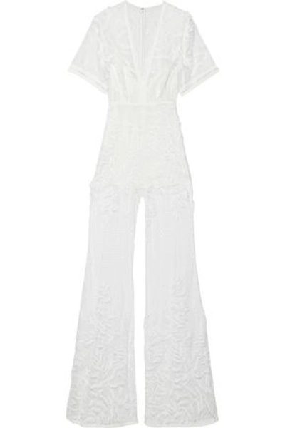 Elie Saab Woman Embroidered Point D'esprit Jumpsuit White