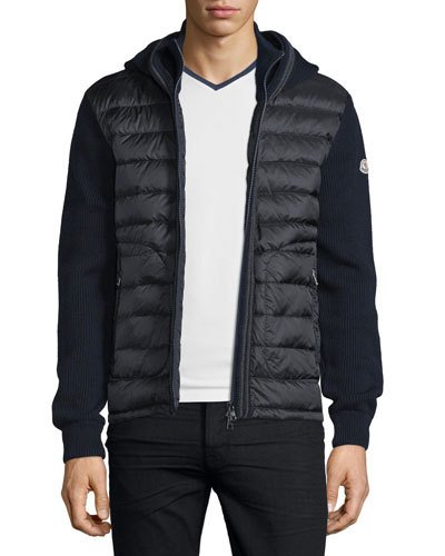 Moncler Puffer-panel Front-zip Sweater, Navy | ModeSens