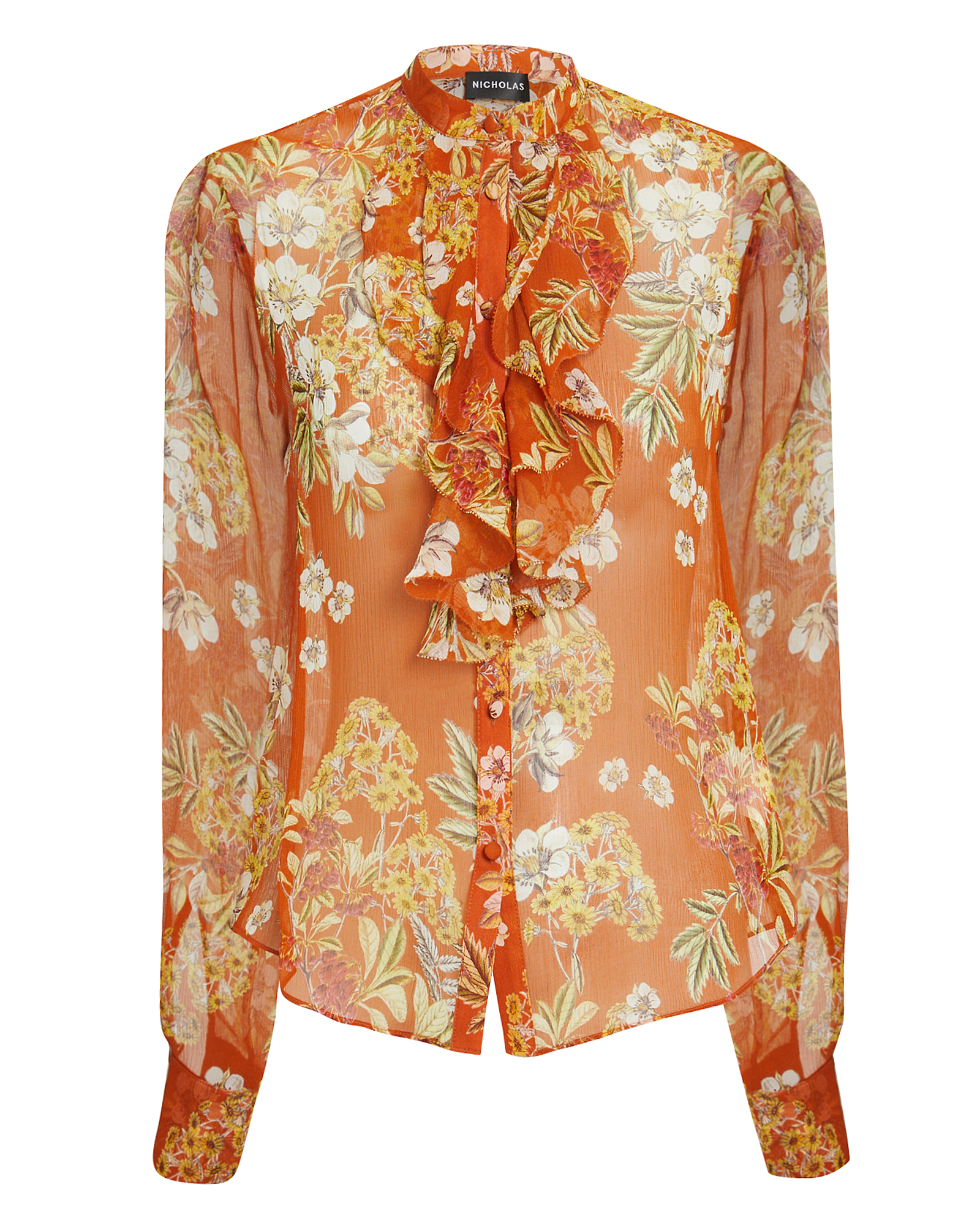 Nicholas Orange Ruffle Front Floral Blouse Orange/floral Print ModeSens