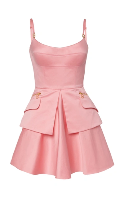 Brandon Maxwell Bustier Tiered Cotton Mini Dress In Pink ModeSens