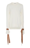 Oscar De La Renta Rounded Neck Sweater With Tie Sleeves In White