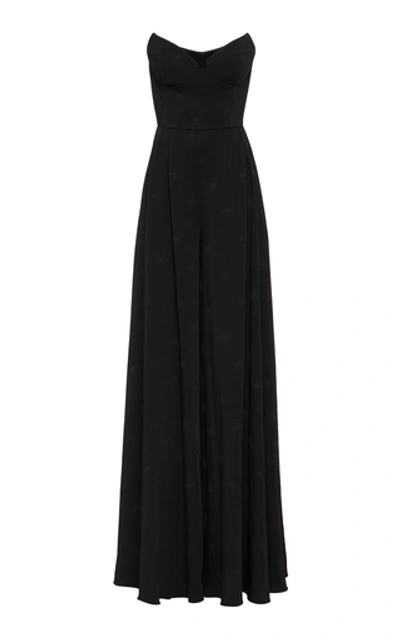 Brandon Maxwell Polka Dot Embroidered Crepe Wide-leg Jumpsuit In Black