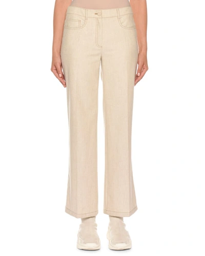 Agnona Mid-rise Cropped Wool Denim Trousers In Beige