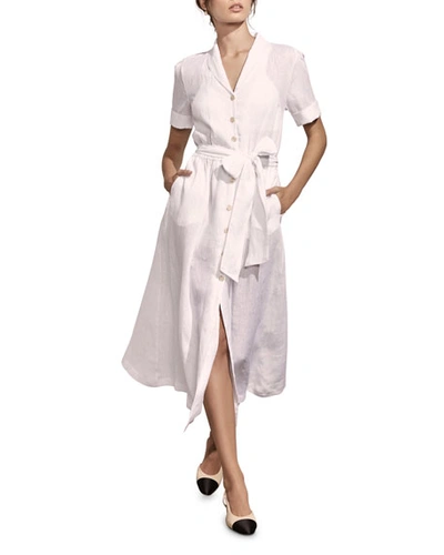 Amaio Swim Kamille Button-down Short-sleeve Linen Shirtdress In White