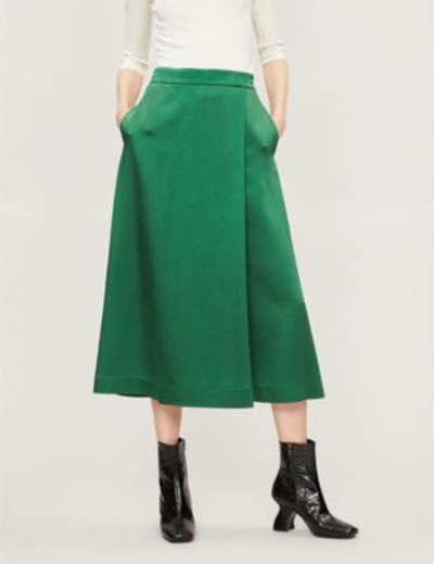 Theory High-rise Hammered Satin Wide-leg Skirt Trousers In Bright Leaf
