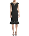 Aidan Mattox Illusion Cap-sleeve Mermaid Dress In Black