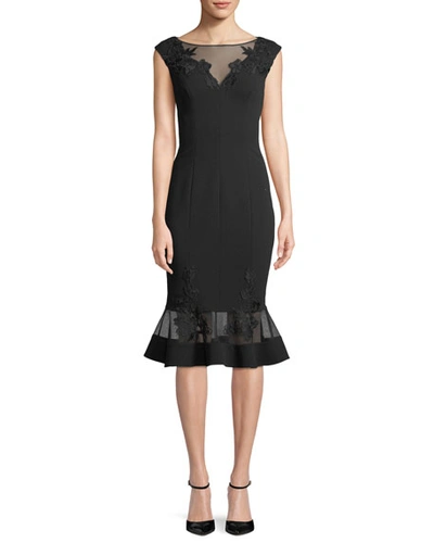 Aidan Mattox Illusion Cap-sleeve Mermaid Dress In Black