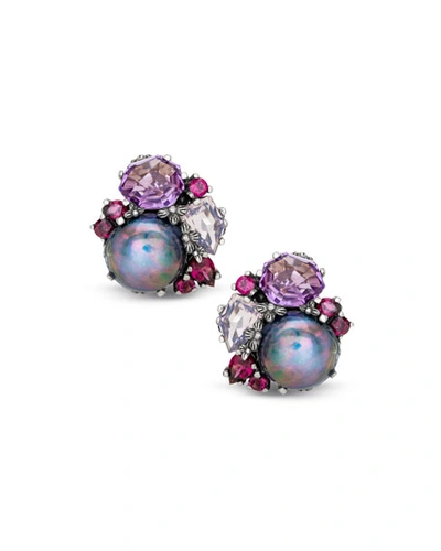 Stephen Dweck Pearl & Faceted Multi-gemstone Cluster Clip-on Earrings
