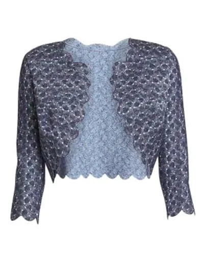 Alaïa Women's Camee Woven Scalloped Cropped Cardigan In Nightblue