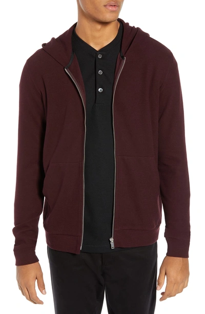 Theory Essential Zip-front Waffle-knit Hoodie In Malbec