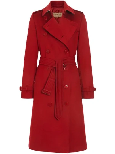 Burberry Kensington Cashmere Belted Trench Coat In Red