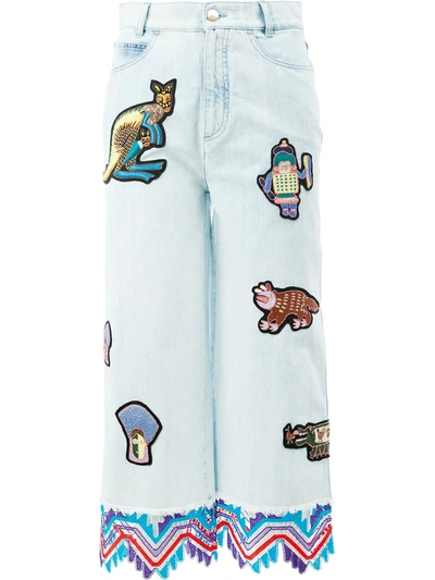 Peter Pilotto Woman Cropped Embellished High-rise Wide-leg Jeans Light Denim In Blue