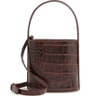 Staud Bissett Croc Embossed Leather Bucket Bag In Brown