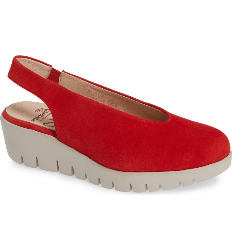 red slingback wedges