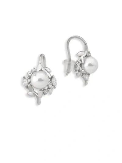 Majorica Women's 7mm White Pearl And Cubic Zirconia Earrings In Silver