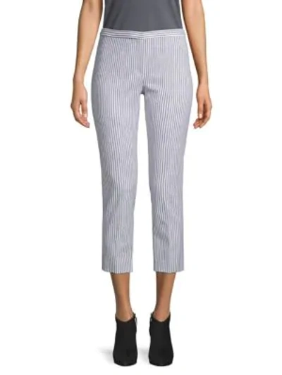 Theory Striped Cropped Pants In White Navy