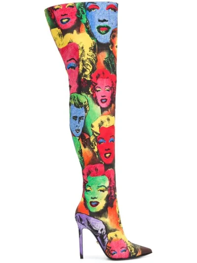 Versace Marylin Monroe Print Boots In Multicolour