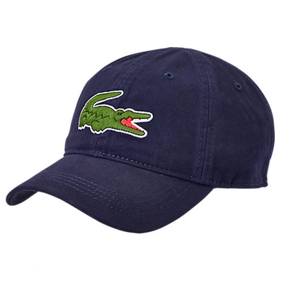 Lacoste Big Croc Gabardine Strapback Hat In Blue