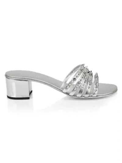 Giuseppe Zanotti Embellished Metallic Leather Mule Sandals In Silver