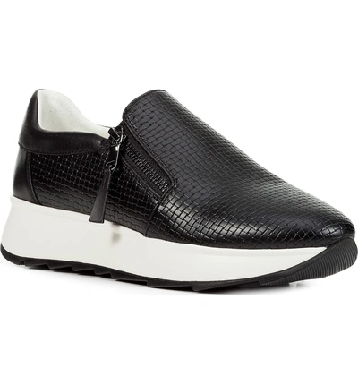 Geox Gendry Zip Sneaker In Black Leather