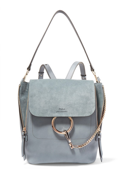 Chloé Faye Medium Leather And Suede Backpack In Slate-blue | ModeSens