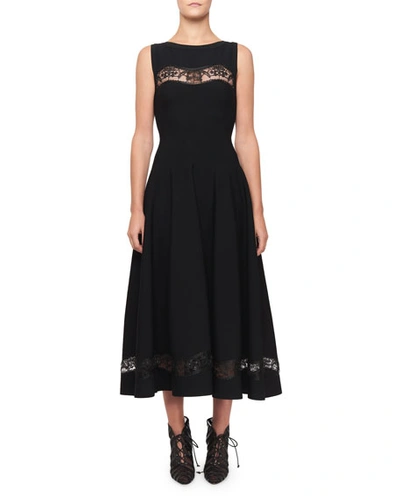 Alaïa Raffia-embroidered Sheer Panel Dress, Black