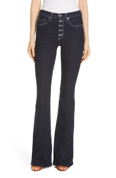 Veronica Beard Beverly High-rise Skinny Flare Jeans With Button Fly In Tumble W/ Topstitching