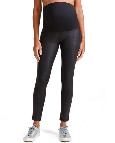 Ingrid & Isabel Maternity Leather-like Active Leggings W/ Crossover Panel In Black