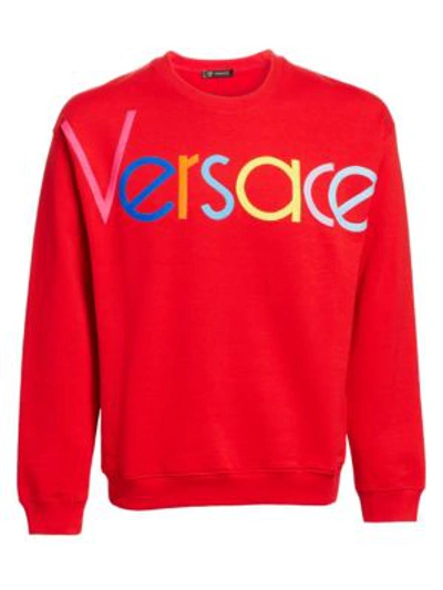 Versace Men's Multicolor Logo Sweatshirt In Hot Red
