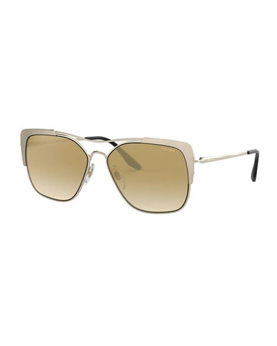 Prada Women's Mirrored Brow Bar Square Sunglasses, 58mm In Pale Gold Black/gray
