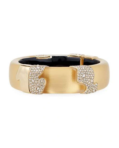 Alexis Bittar Crystal Encrusted Sectioned Hinge Bracelet, Gold