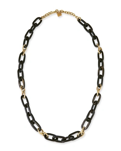 Ashley Pittman Manjano Dark Horn & Bronze Link Necklace In Brown