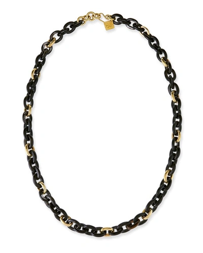 Ashley Pittman Meli Dark Horn & Bronze Link Necklace In Brown