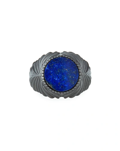 Emanuele Bicocchi Men's Feathered Lapis Lazuli Ring In Blue