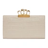 Alexander Mcqueen Jeweled Knuckle Four-ring Croc Clutch Bag - Golden Hardware In White