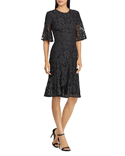 Ralph Lauren Lauren  Dotted Lace Dress In Black/white