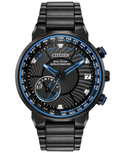 Citizen Eco-drive Men's Satellite Wave-world Time Gps Black-tone Stainless Steel Bracelet Watch 44mm In Blue/black
