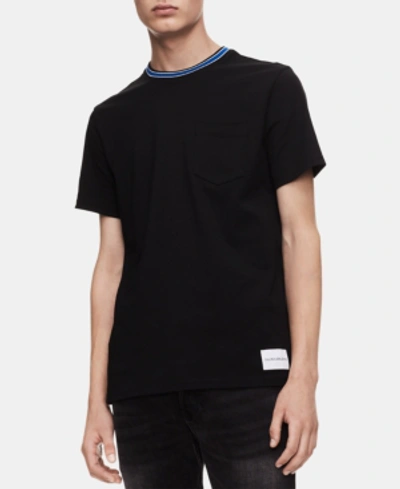 Calvin Klein Jeans Est.1978 Men's Striped-collar Ringer T-shirt In Black