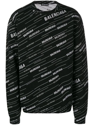 Balenciaga Slide Logo Wool Blend Intarsia Sweater In Black