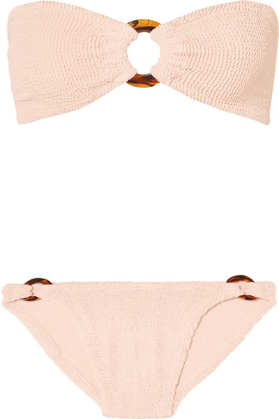 Hunza G Gloria Embellished Seersucker Bandeau Bikini In Blush