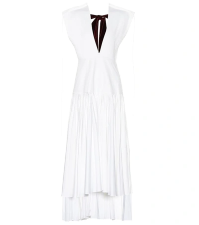 Khaite Theodora Pleated Velvet-trimmed Cotton-poplin Midi Dress In White