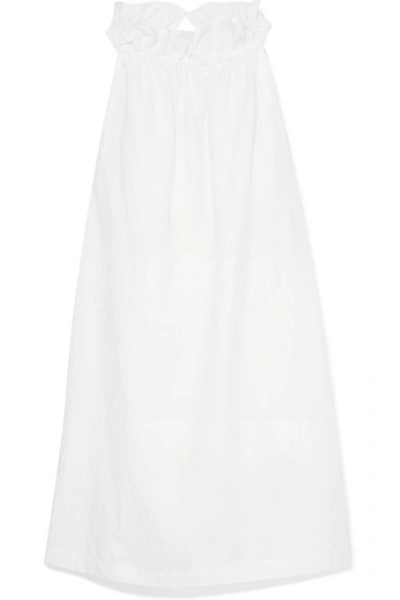 Atlantique Ascoli Latitude Rope-trimmed Gathered Fil Coupé Cotton-poplin Dress In White