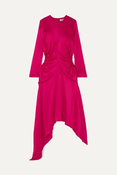Materiel Asymmetric Cutout Silk-satin Midi Dress In Fuchsia