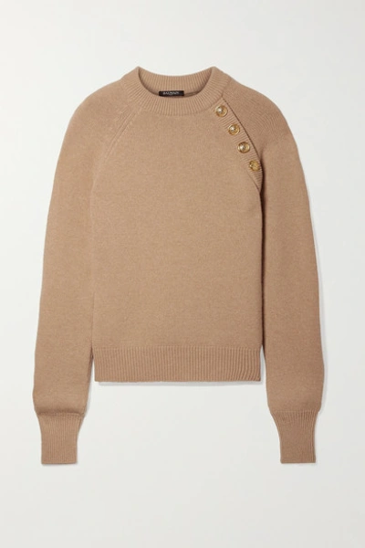 Balmain Button-embellished Wool And Cashmere-blend Sweater In Beige
