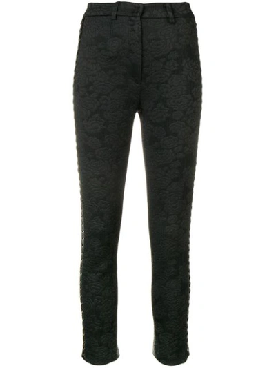 Dolce & Gabbana Cropped Lace-up Floral-jacquard Skinny Trousers In Black