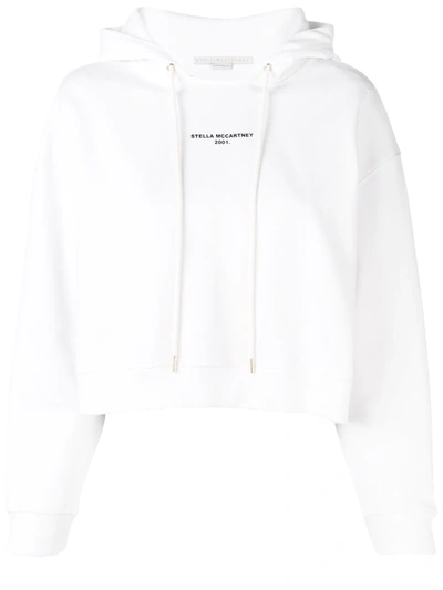 Stella Mccartney Cropped Printed Organic Cotton-jersey Hoodie In Optical White
