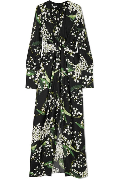 Oscar De La Renta Draped Floral-print Silk-twill Maxi Dress