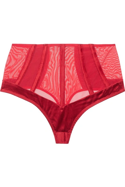 Kiki De Montparnasse Expose Stretch-silk Satin And Tulle Thong In Red